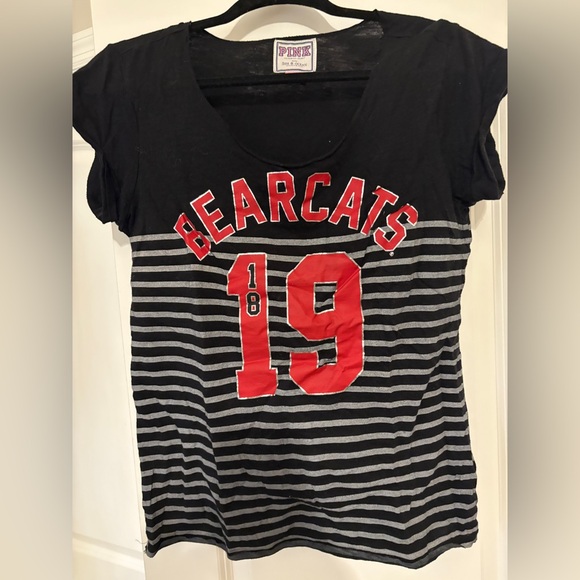 PINK Victoria's Secret Tops - PINK Victoria's Secret Black and Gray Striped Bearcats Tee